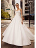 Strapless Ivory Pleated Satin Beaded Wedding Dress With Pockets